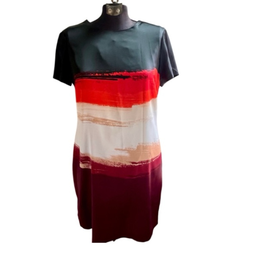 Vince Camuto Abstract Brushstroke Shift Dress Silk Blend Fits Like 6
